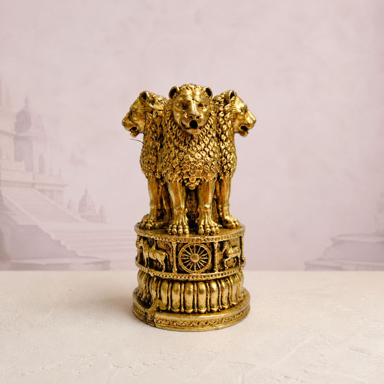 Ashoka Lion Capital Brass Sculpture — premium product hero