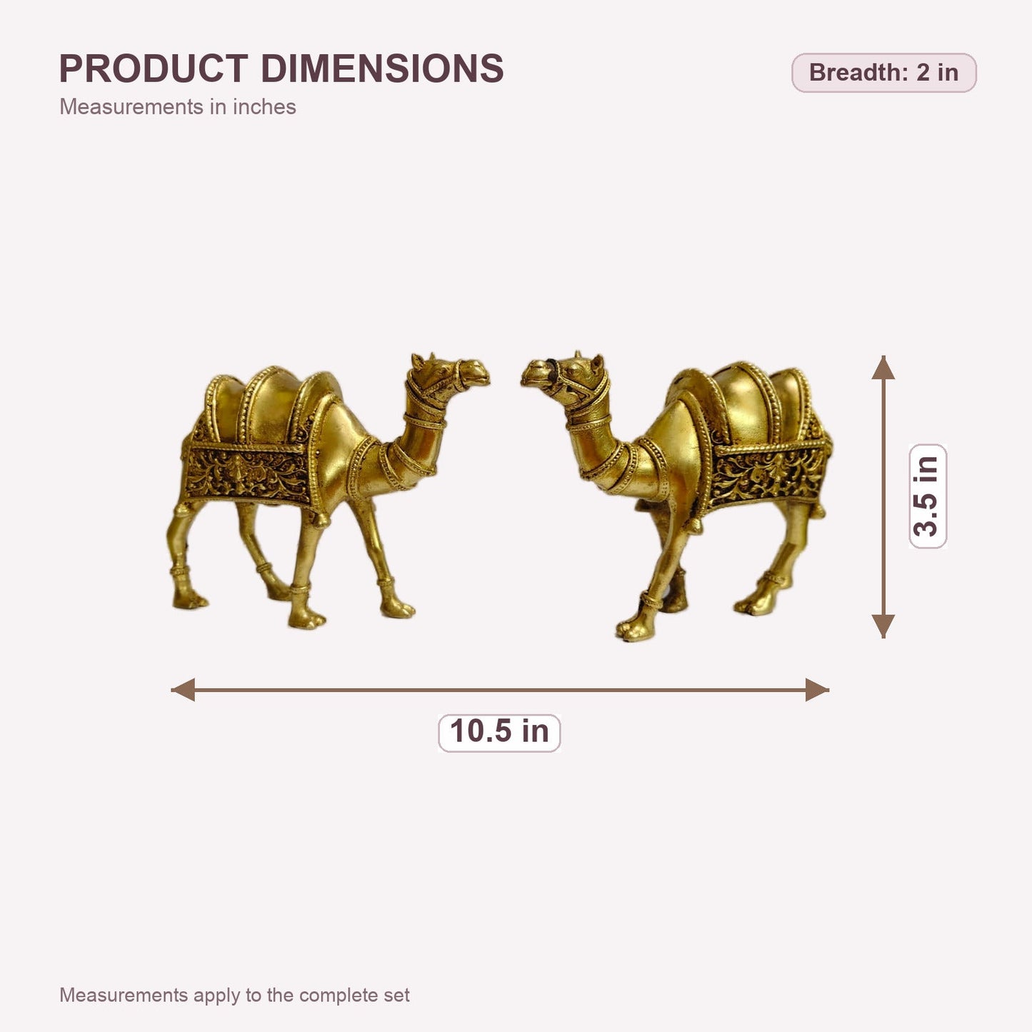 Ornate Brass Camel Pair — dimensions
