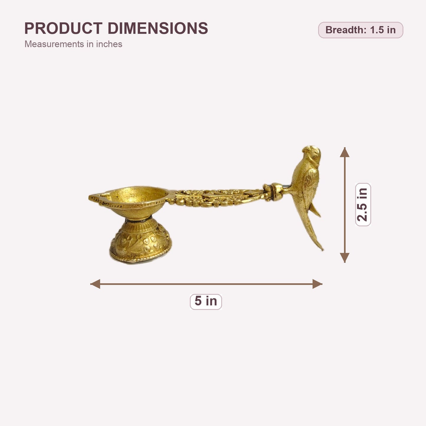 Peacock Handle Brass Diya — dimensions
