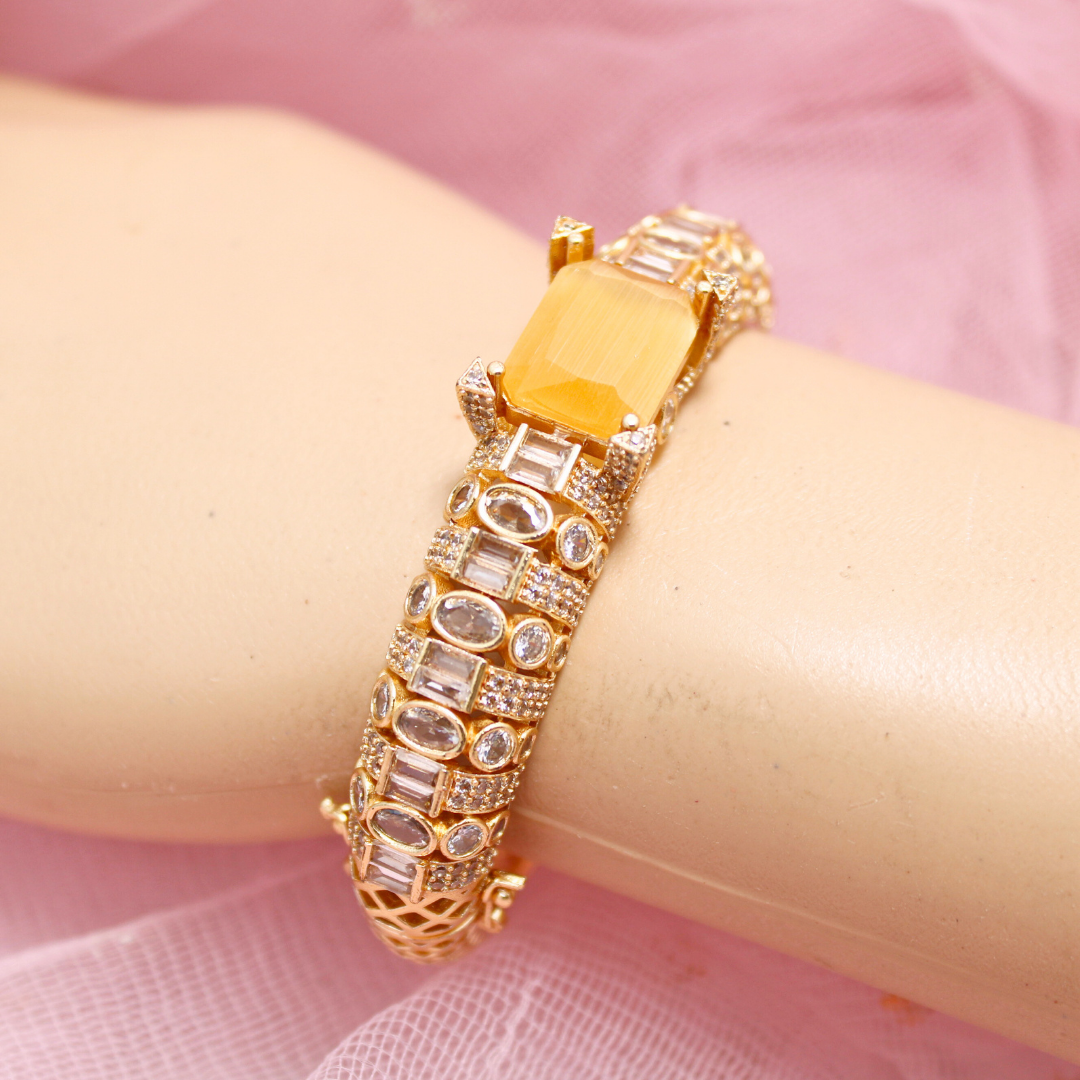 Yellow Stone Openable Bracelet – Designer Gold Finish Kada