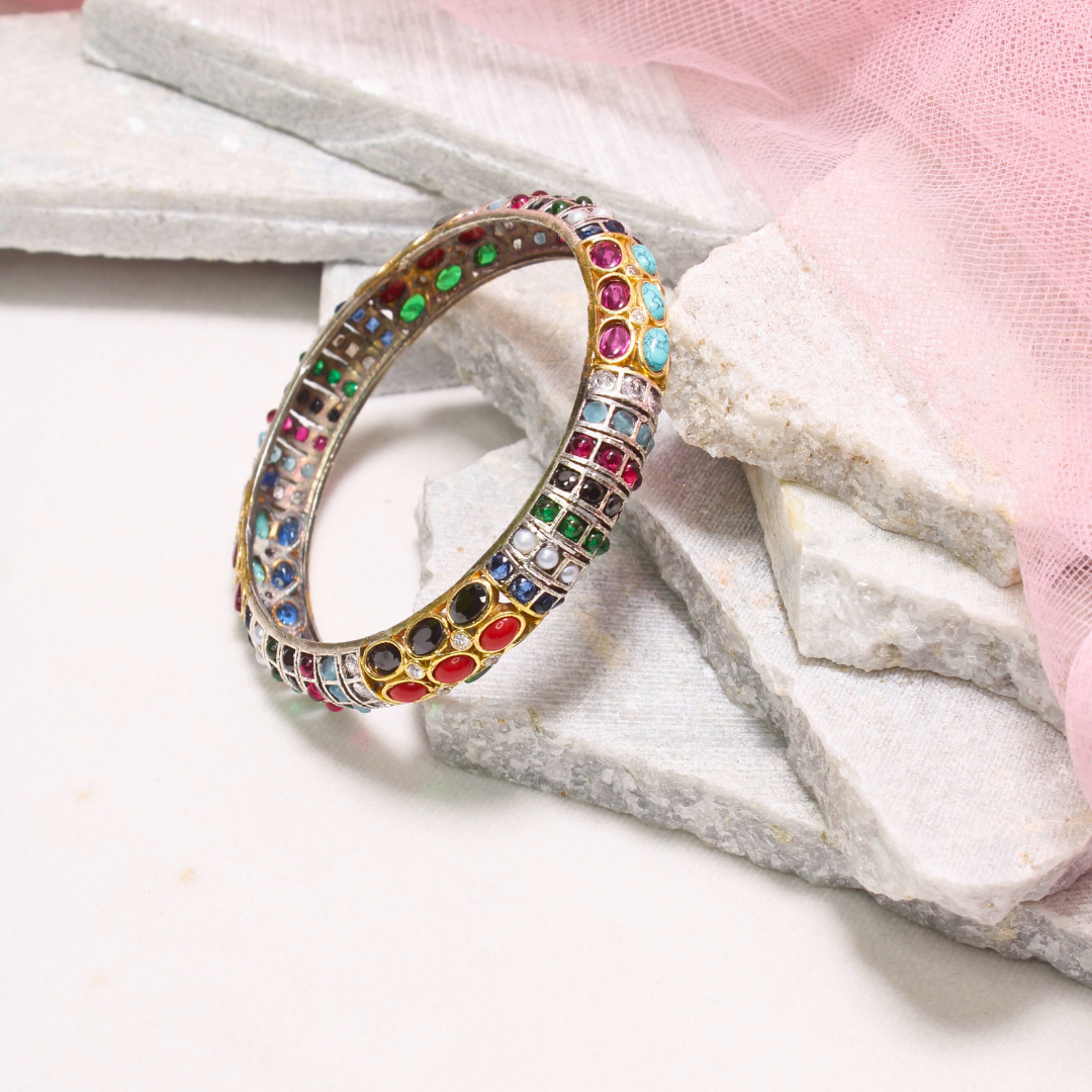 NAVRATAN NAGINA BANGLES-DUAL-TONE FINISH-SET OF 2