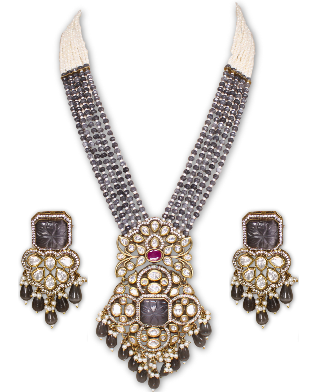 Black Moissanite & American Diamond Necklace Set