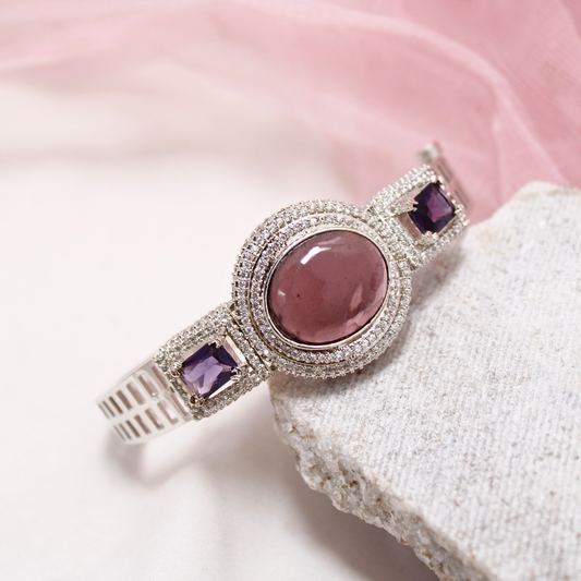 Purple Stone Openable Kada – Silver Finish Luxury Bracelet