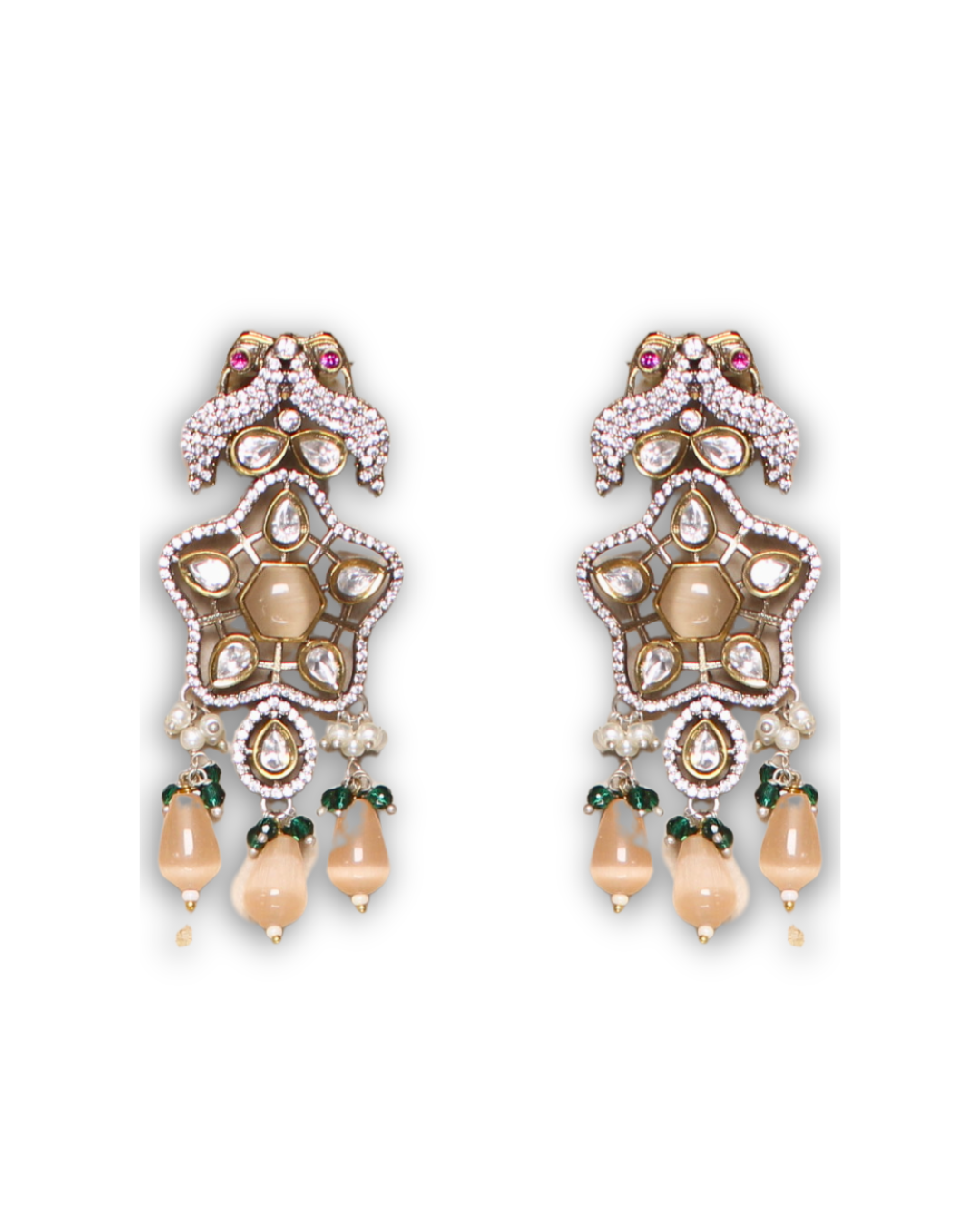 Peach Moissanite & American Diamond Necklace Set