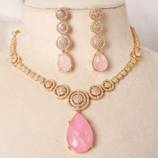 Pink Stone & AD Necklace Set Online | Gold Plated Party Wear Jewelry