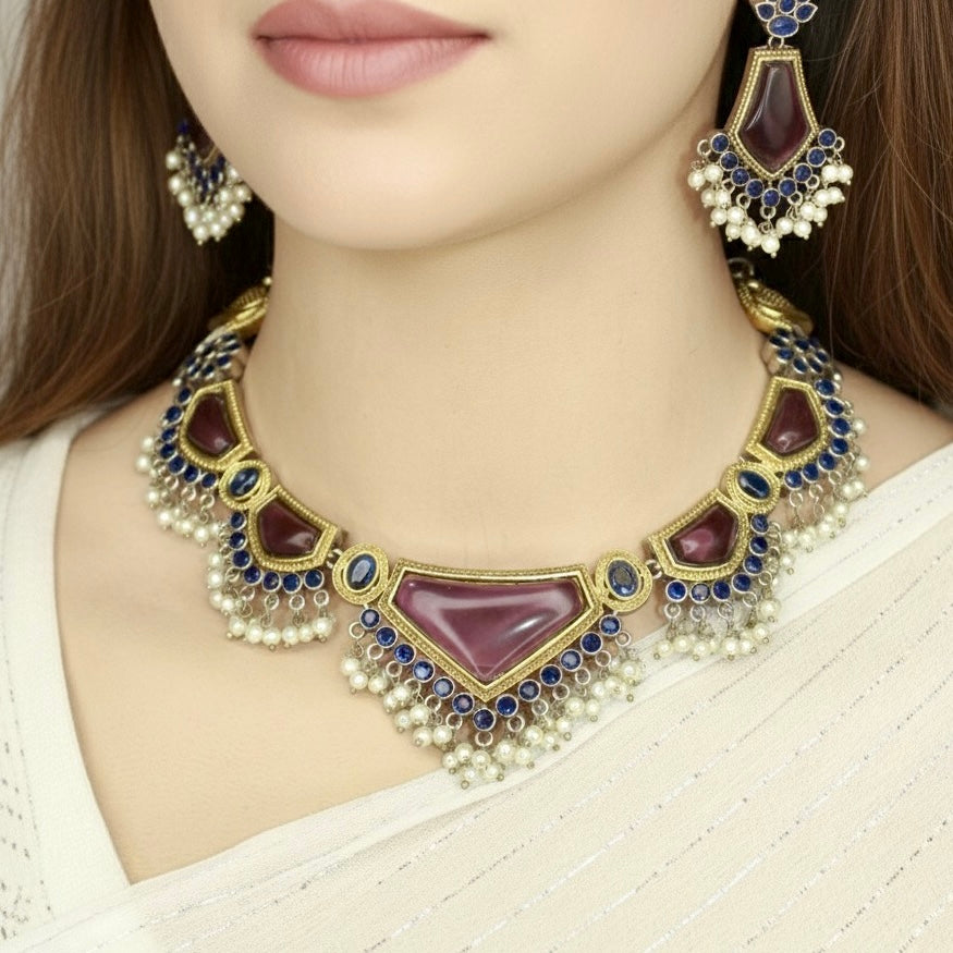 SAYA DUAL-TONE NECKLACE-PURPLE