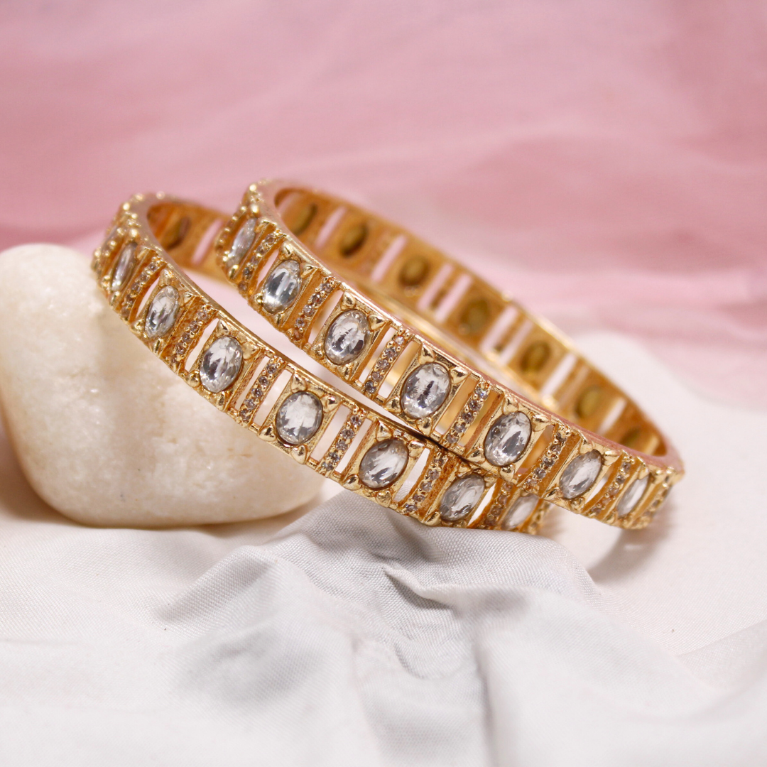 White Zircon/AD Gold Plated Bangle Set of 2
