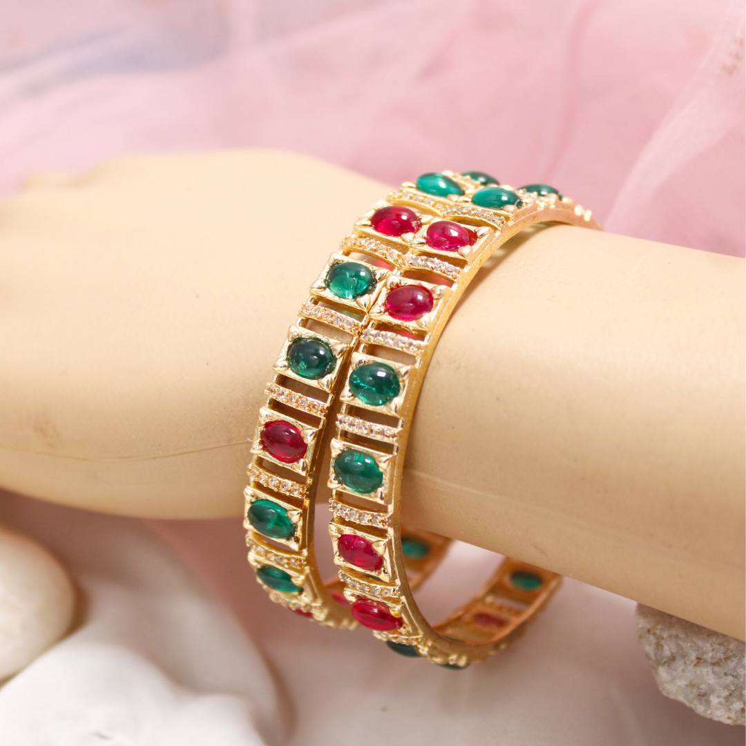 Green & Ruby Zircon/AD Bangles Set of 2