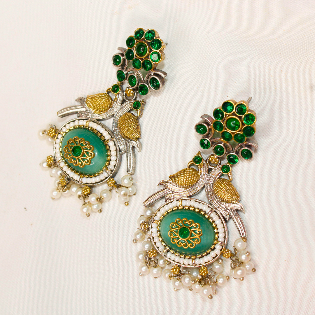 Green Dual Tone Peacock Pendant Set