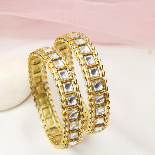 Mirror Polki Stone Bangles Set of 2 – Gold Plated Traditional Bangles