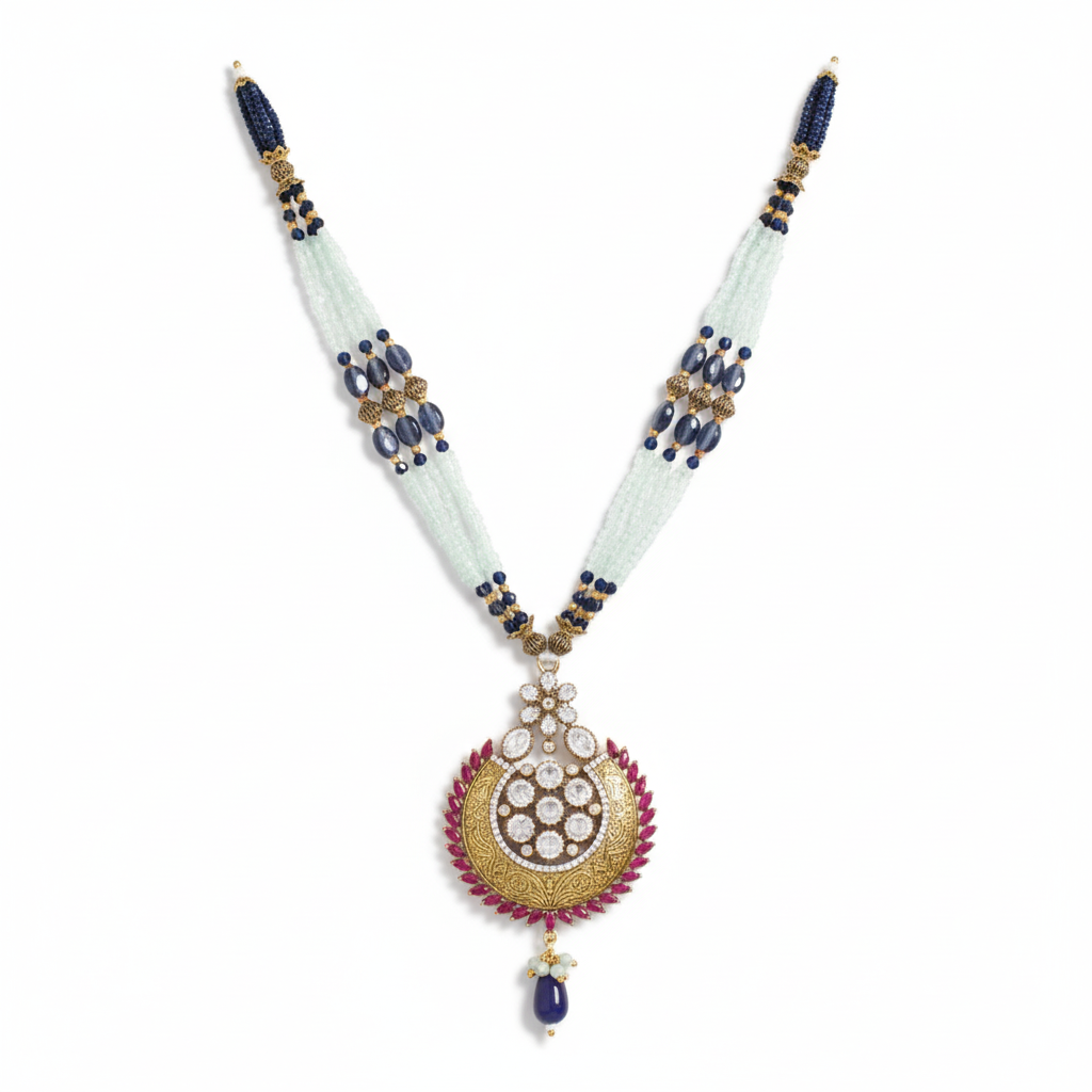 Designer Beaded Pendant Necklace with Matching Earrings