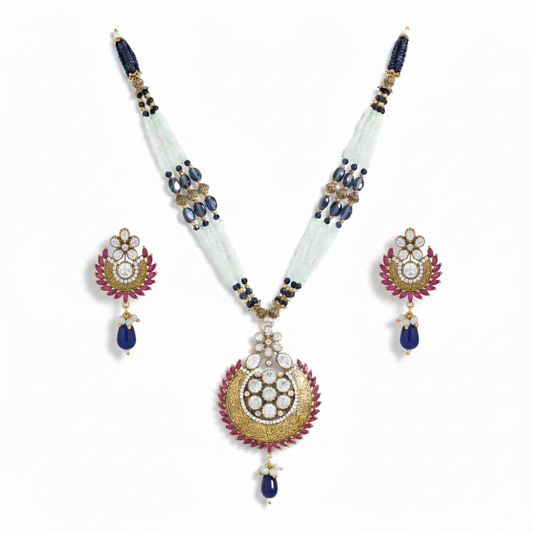 Designer Beaded Pendant Necklace with Matching Earrings