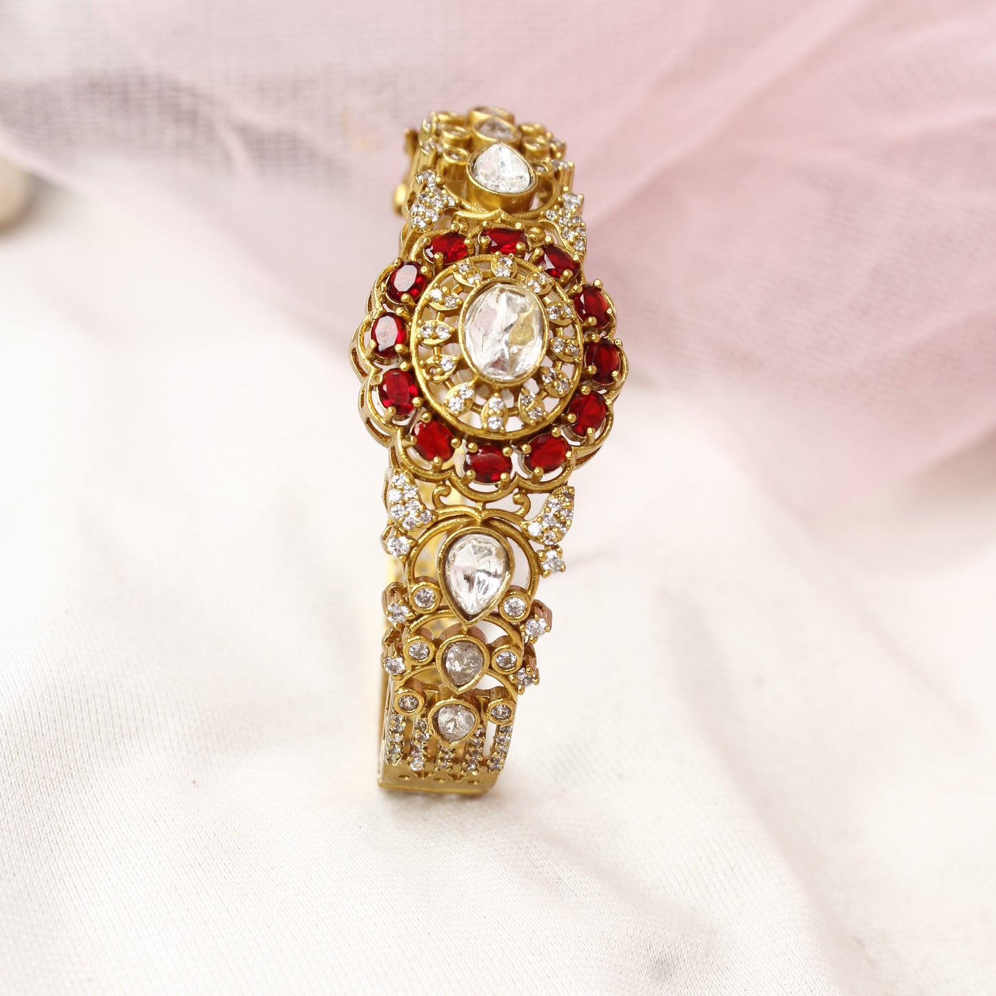 Regal Antique Polki Kada with Ruby Red Stones