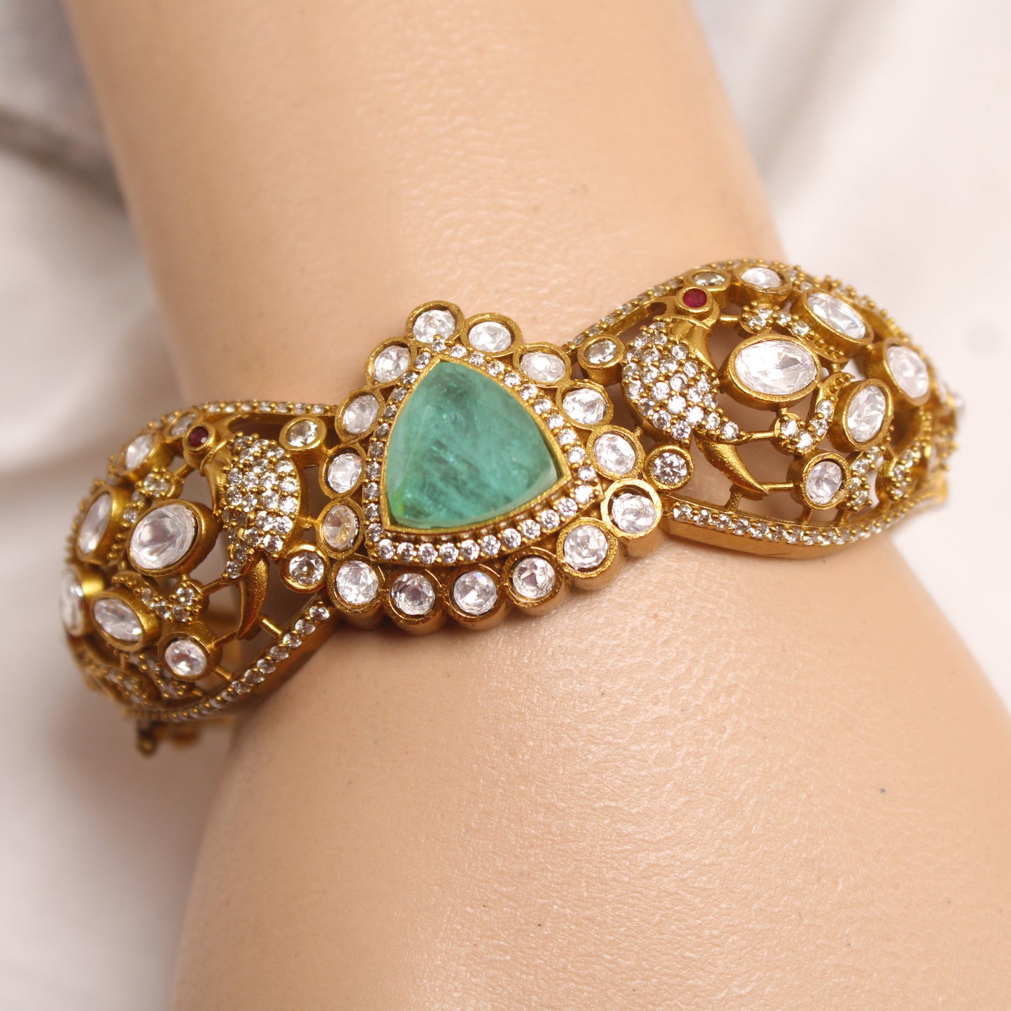 Royal Antique TURQUOISE Stone Gold Plated Statement Kada