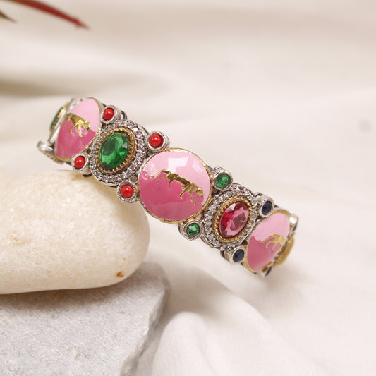 Navraee Antique Dual Tone Meenakari Horse Motif Single Kada