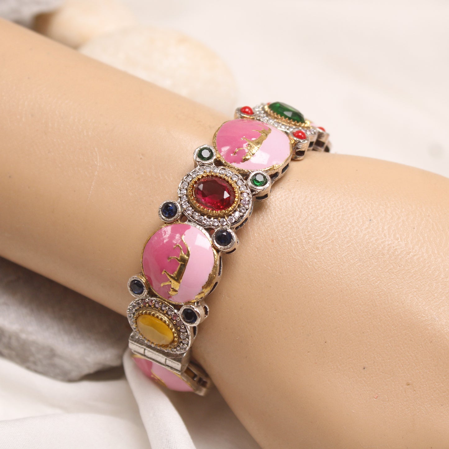 Navraee Antique Dual Tone Meenakari Horse Motif Single Kada