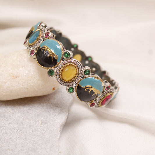 Navraee Antique Royal Enamel Elephant Motif Statement Kada Bracelet