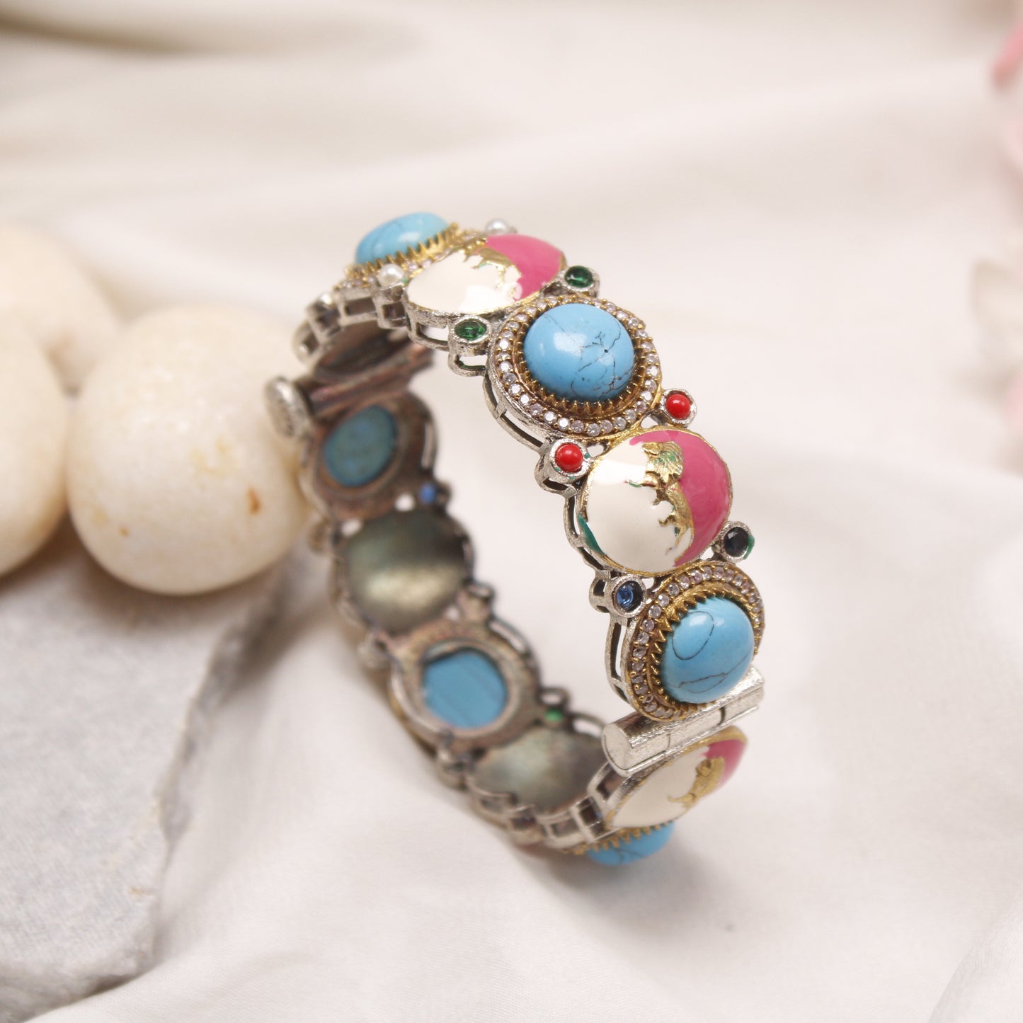 Navraee Multicolor Meenakari & Turquoise Stone Single Kada