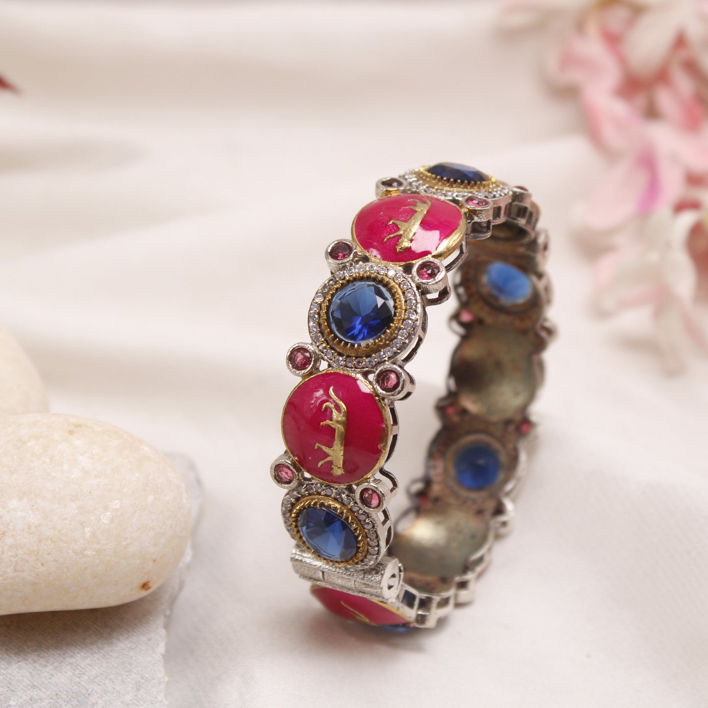 Navraee Heritage Dual Tone Animal Motif Meenakari Kada