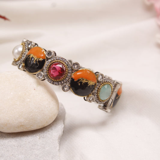 Antique Meenakari Elephant Motif Single Kada with AD & Pearls