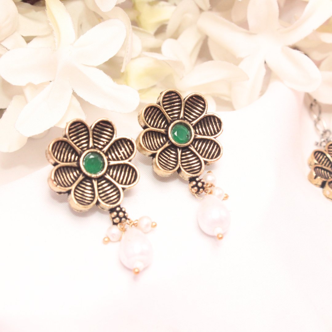 AARYA DUAL TONE NECKLACE SET - GREEN