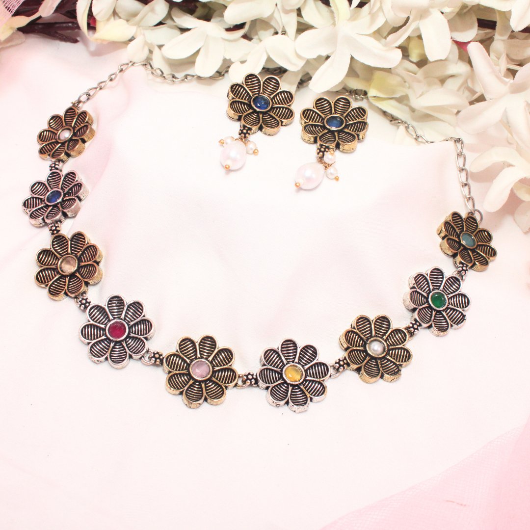 AARYA DUAL TONE NECKLACE SET - MULTICOLOUR