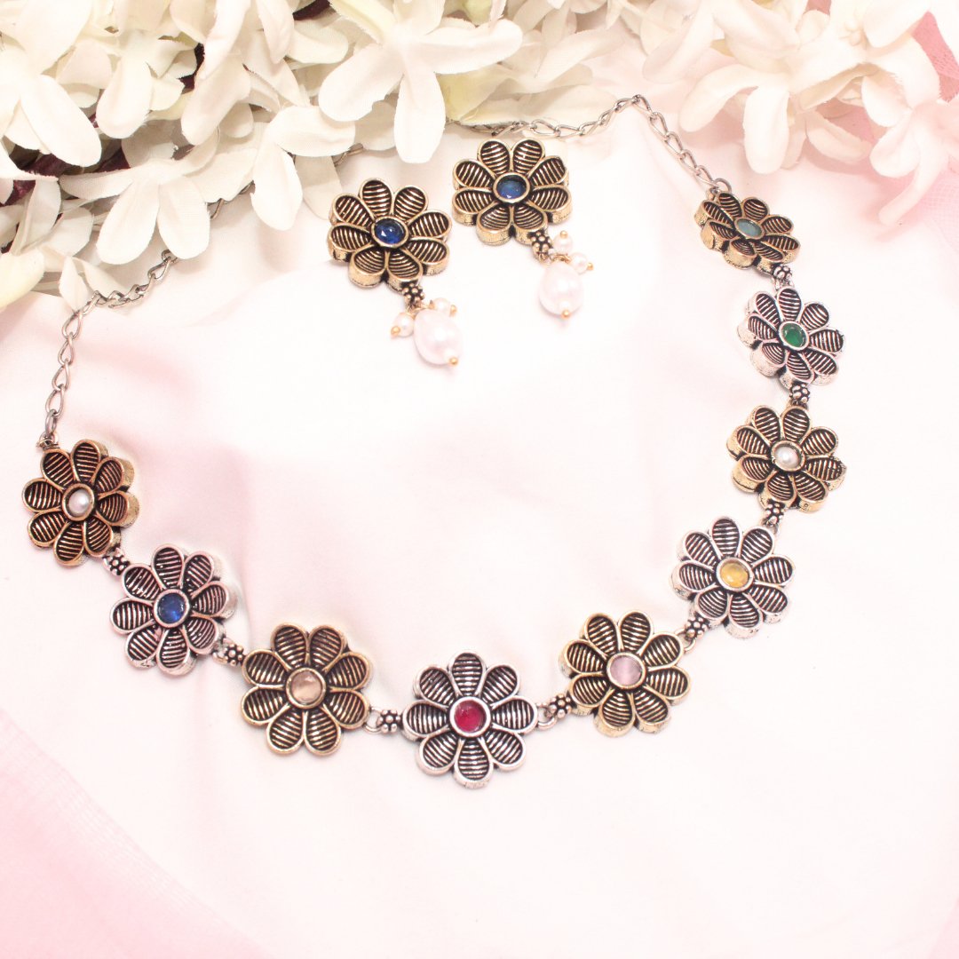 AARYA DUAL TONE NECKLACE SET - MULTICOLOUR