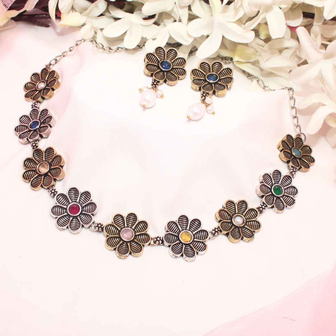 AARYA DUAL TONE NECKLACE SET-MULTICOLOUR