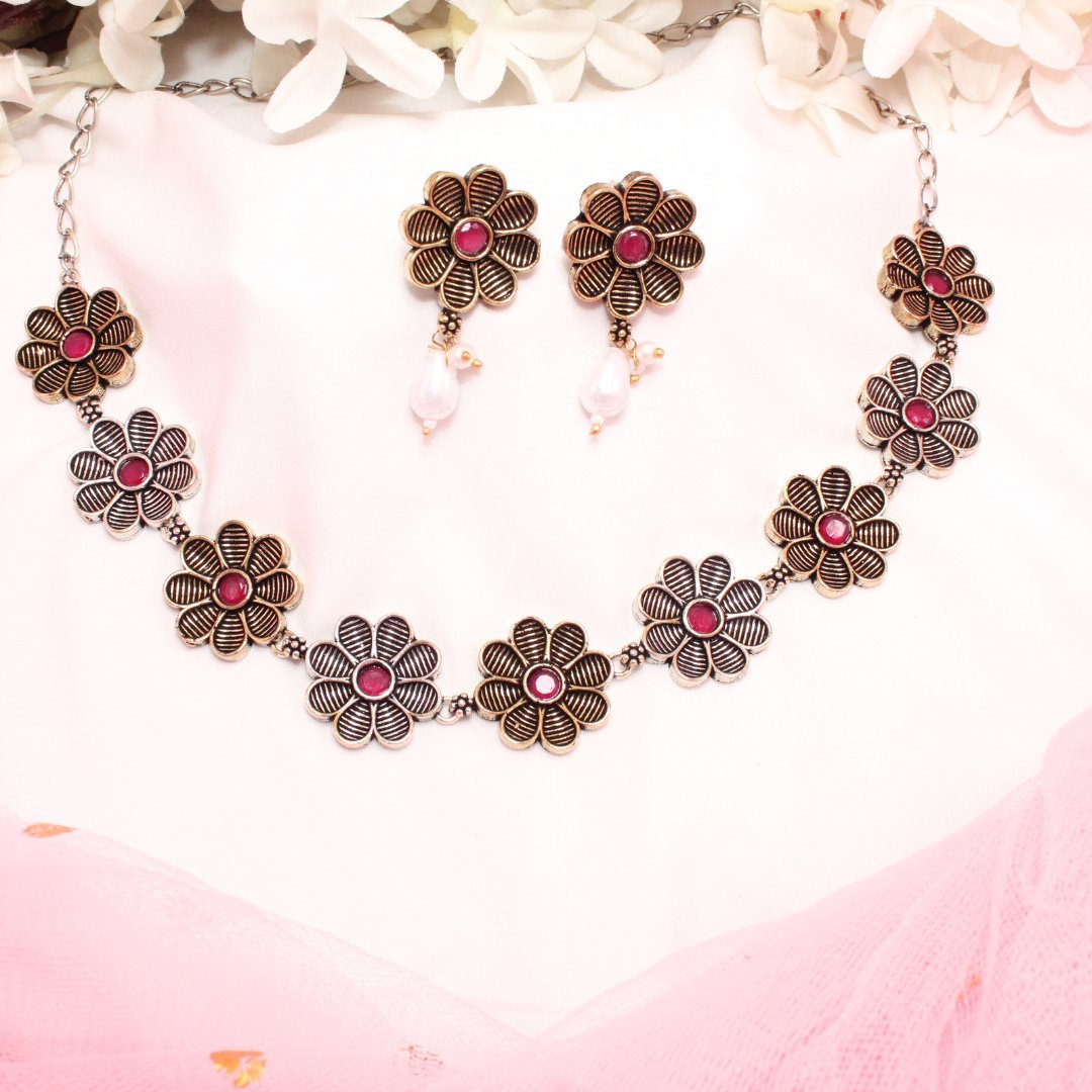 AARYA DUAL TONE NECKLACE SET - RED