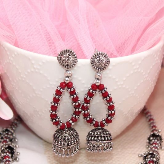 BANJARA PENDANT SET-JHUMKI PATTERN-CHAKRA PATTERN-RED