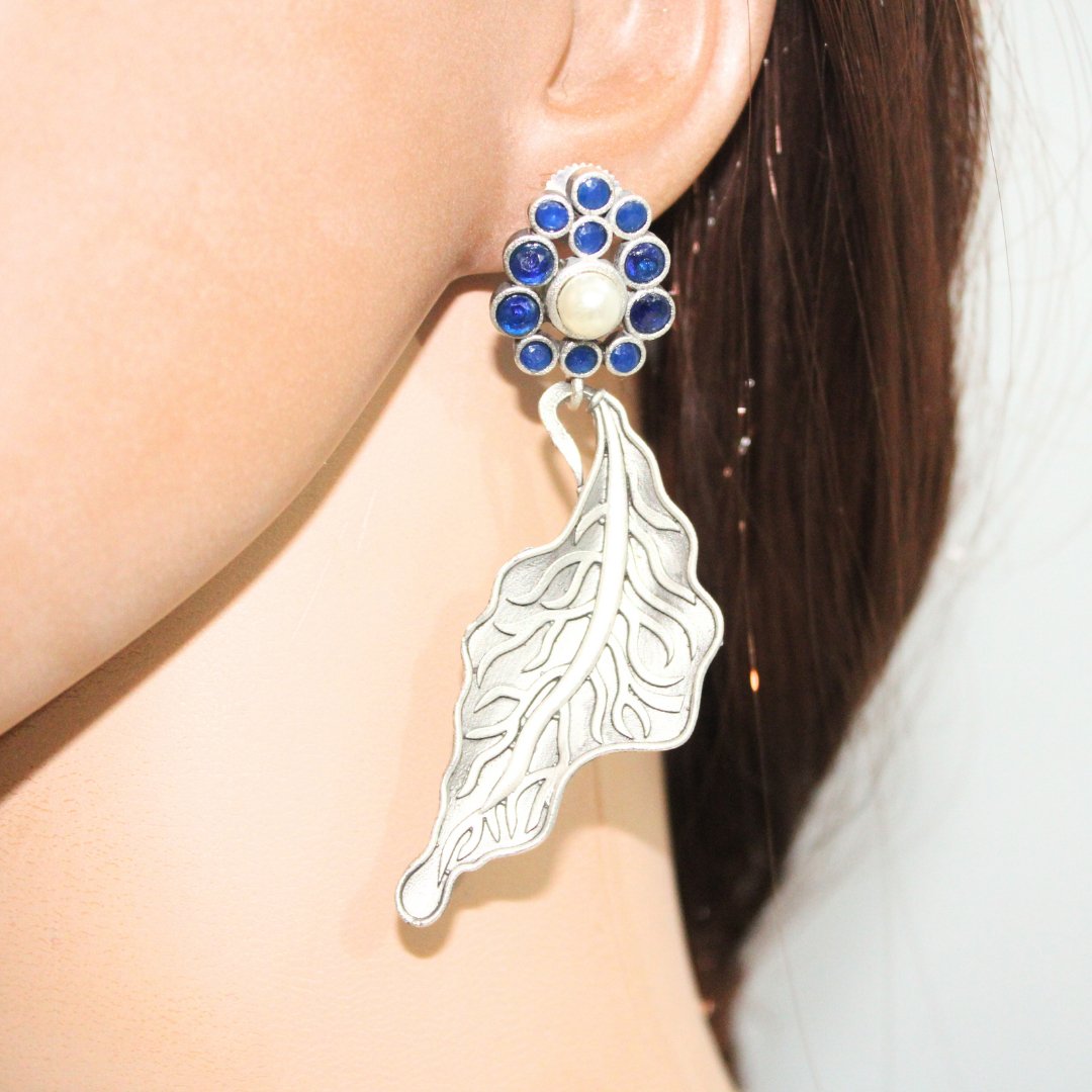 BIG LEAF EARRING DANGLER - BLUE