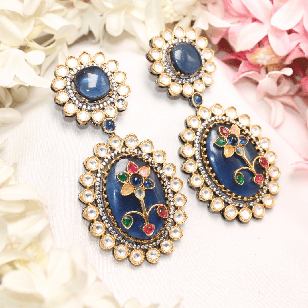 BIG STONE EARRING WITH KUNDAN WORK
