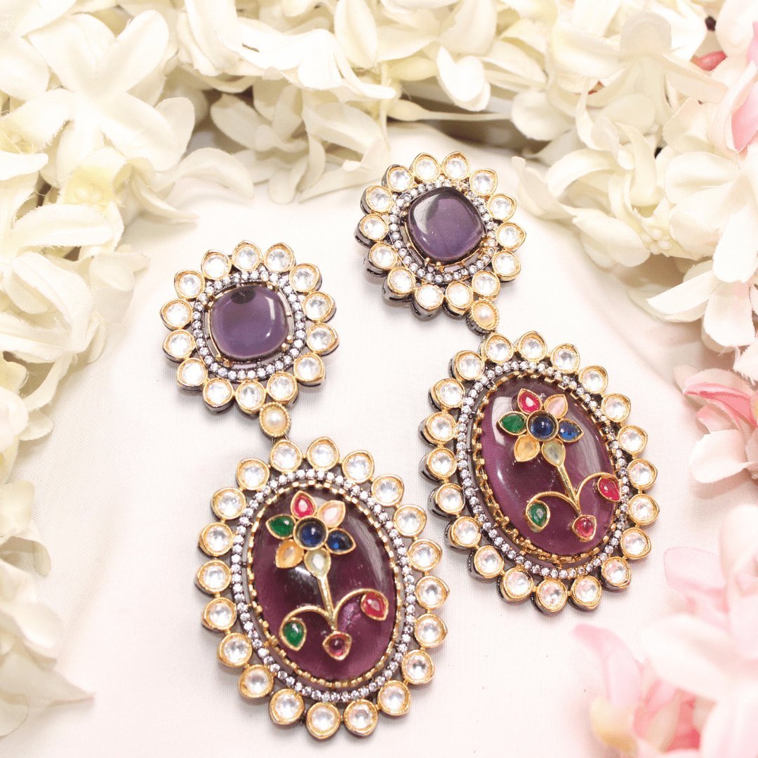 BIG STONE EARRING WITH KUNDAN WORK