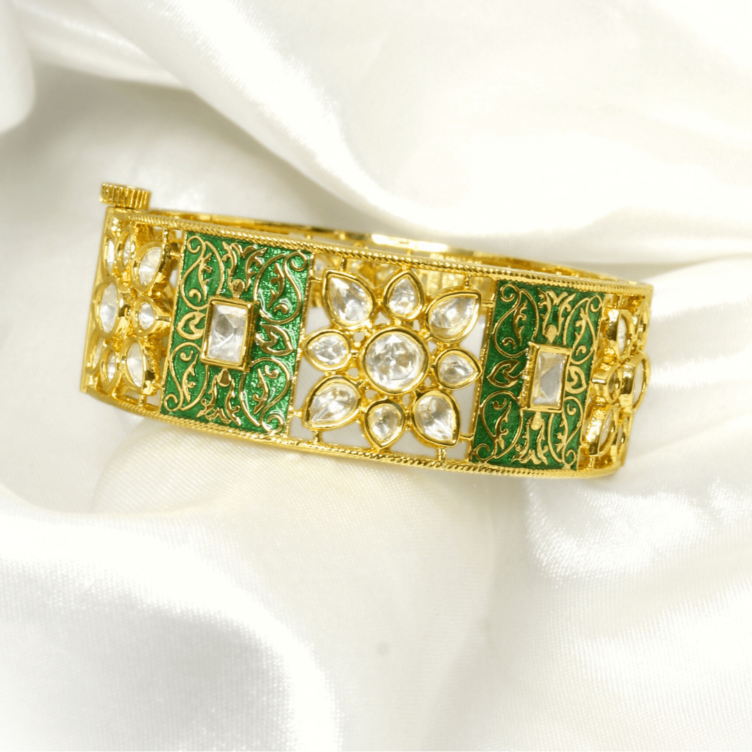 BLOCK MEENAKARI AND POLKI KADA - GREEN