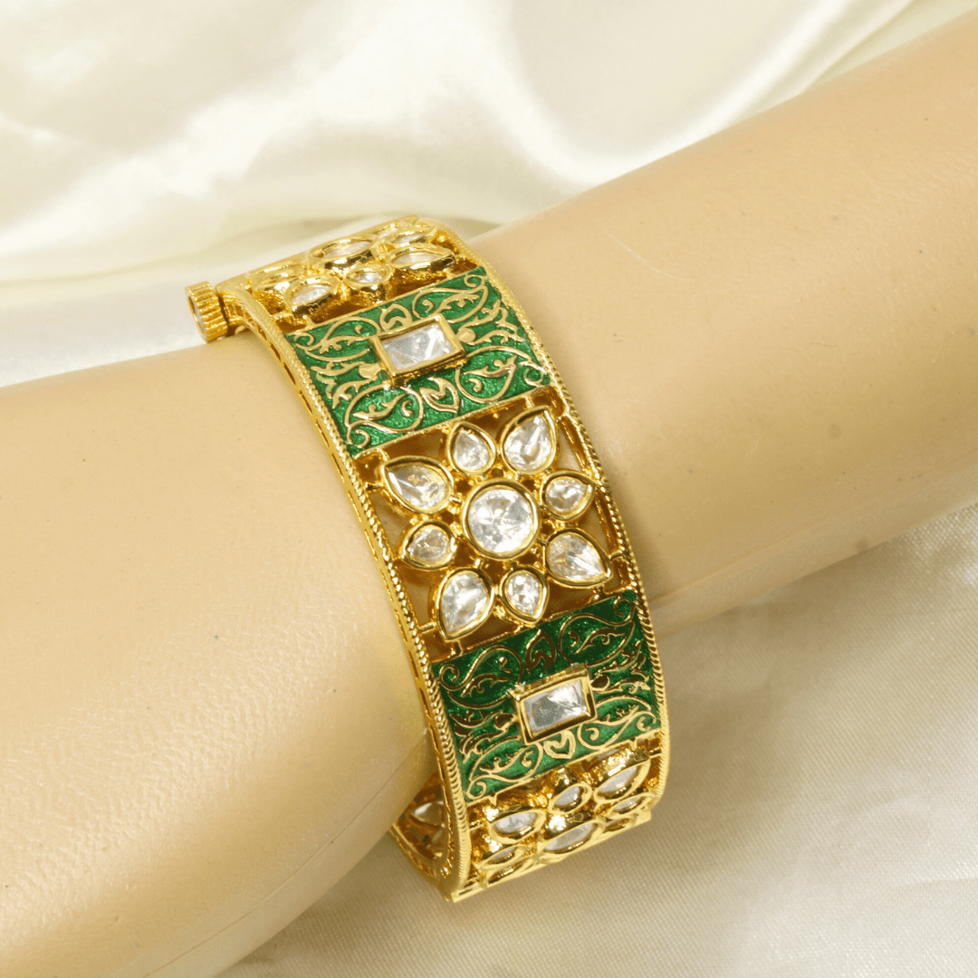 BLOCK MEENAKARI AND POLKI KADA - GREEN