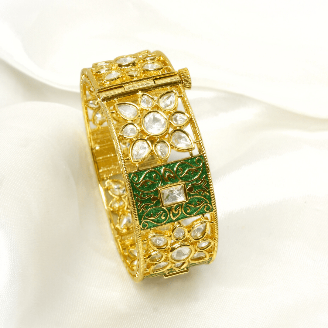 BLOCK MEENAKARI AND POLKI KADA - GREEN