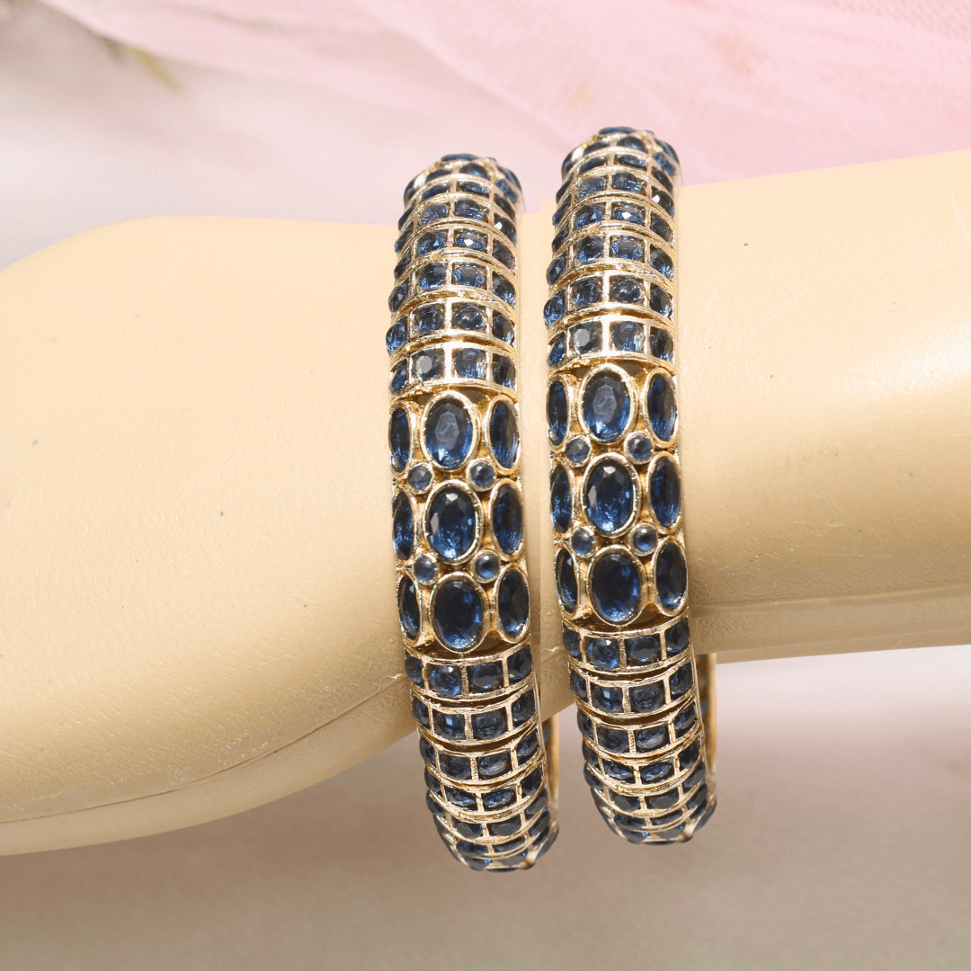 BLUE NAGINA BANGLES - GOLDEN FINISH - SET OF 2