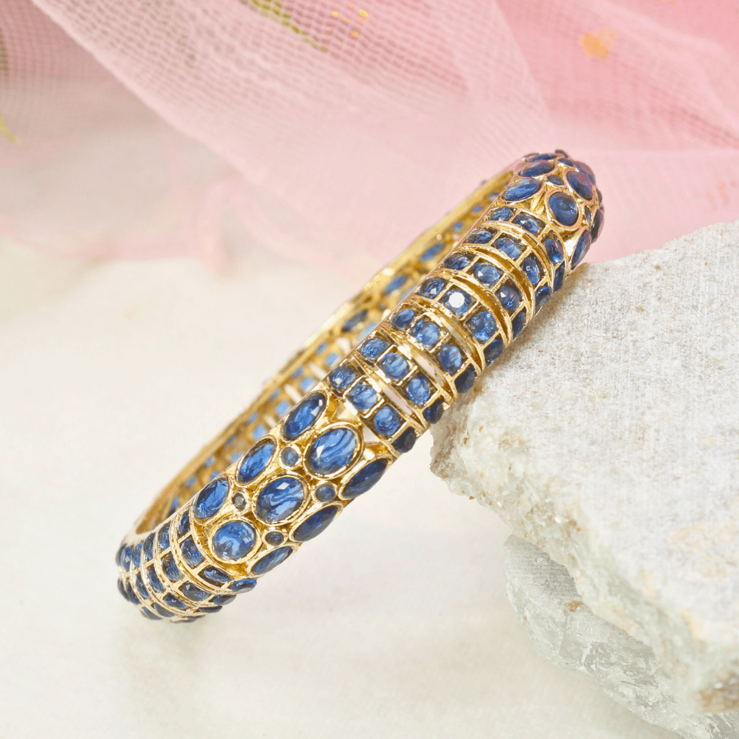 BLUE NAGINA BANGLES - GOLDEN FINISH - SET OF 2