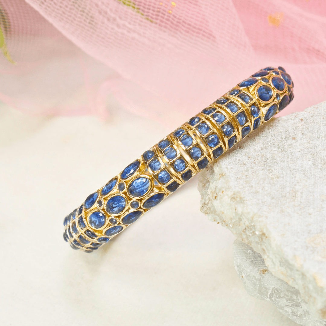 BLUE NAGINA BANGLES - GOLDEN FINISH - SET OF 2
