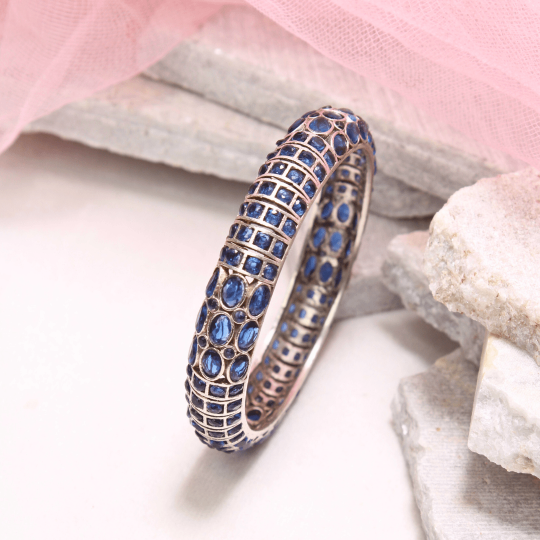 BLUE NAGINA BANGLES - SILVER FINISH - SET OF 2