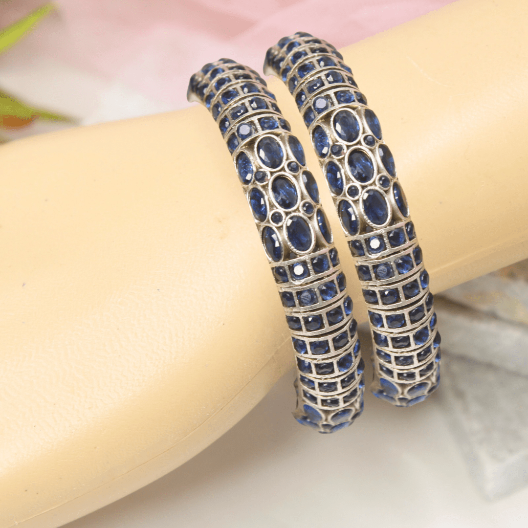 BLUE NAGINA BANGLES - SILVER FINISH - SET OF 2