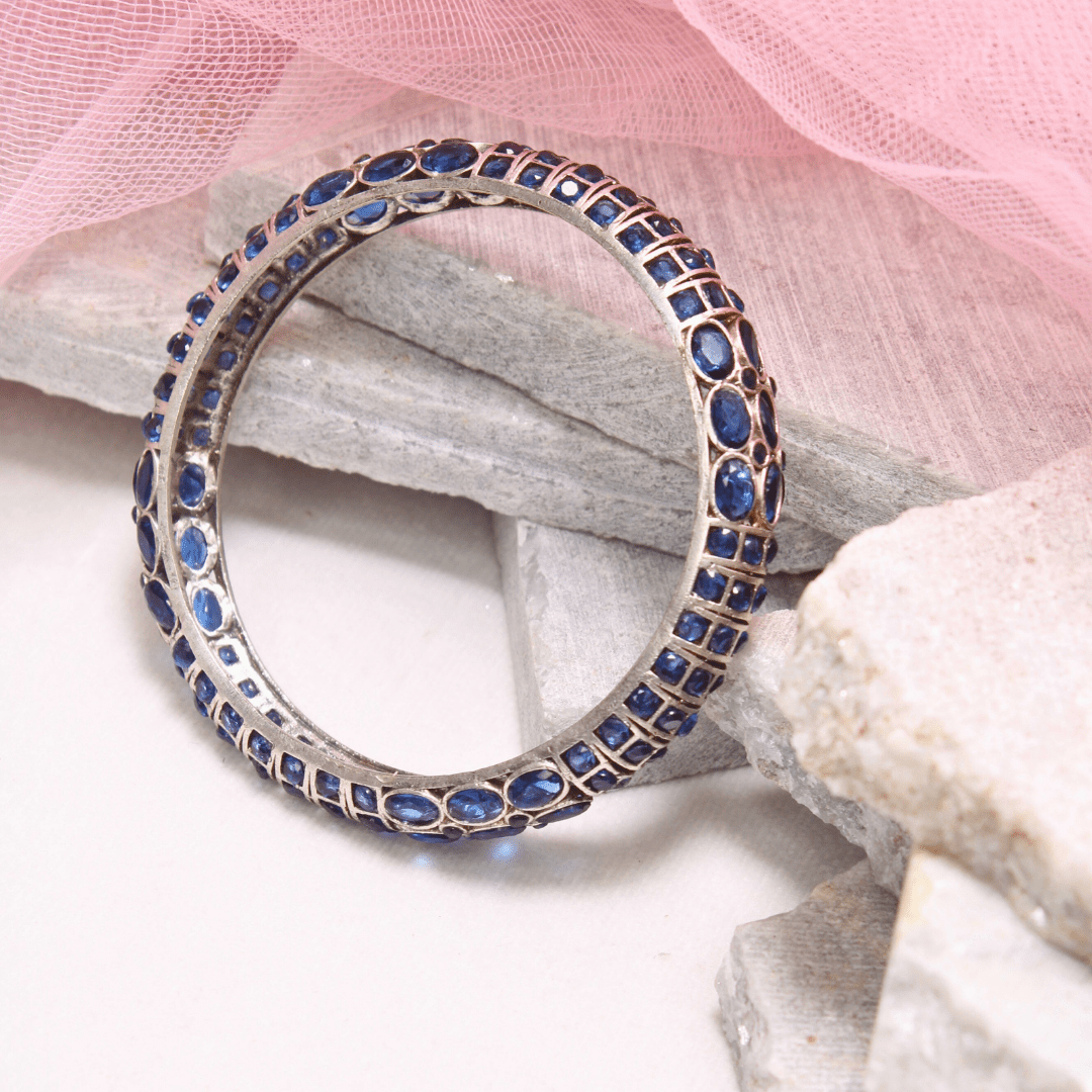 BLUE NAGINA BANGLES - SILVER FINISH - SET OF 2