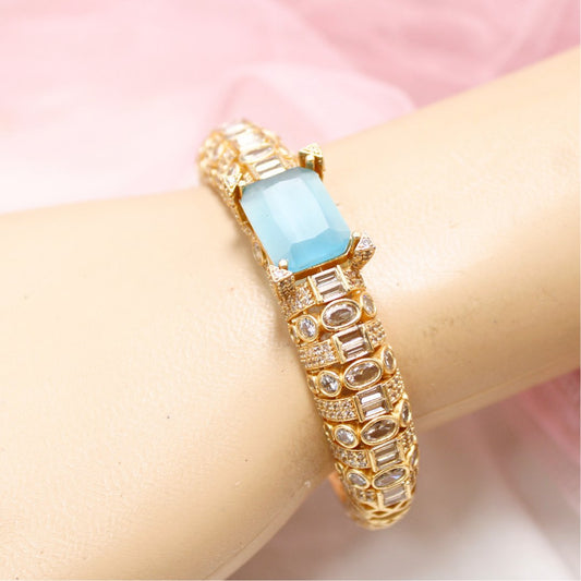 Blue Stone Openable Bracelet – Luxury Gold Finish Kada