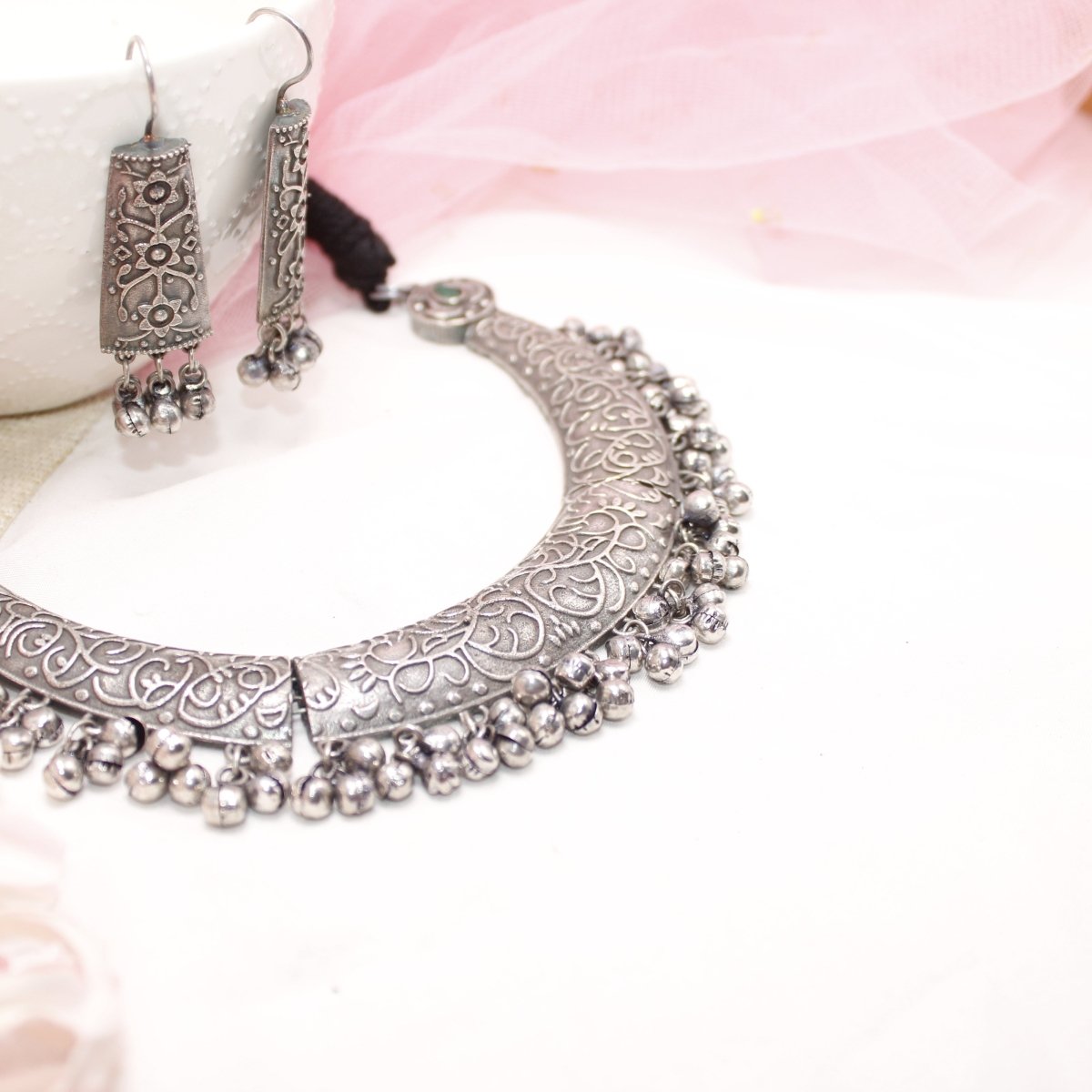 BOHO SILVER REPLICA HASLI NECKLACE - GREEN