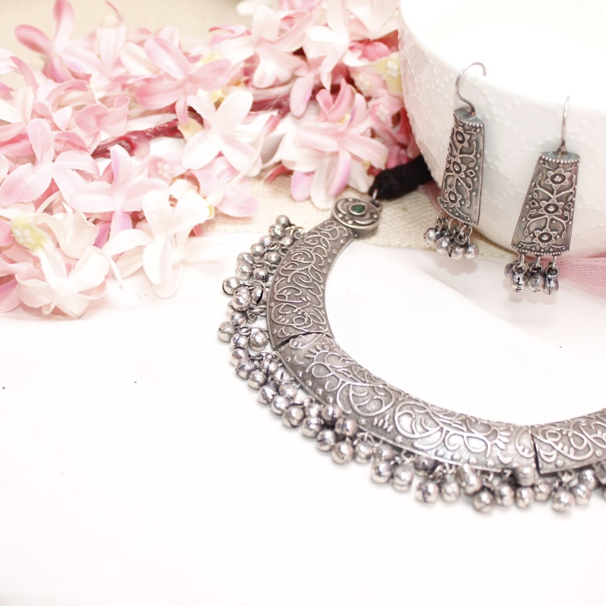 BOHO SILVER REPLICA HASLI NECKLACE - GREEN