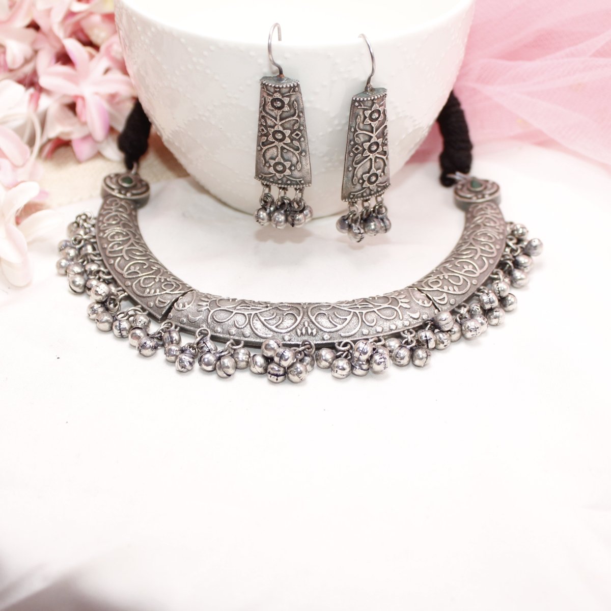 BOHO SILVER REPLICA HASLI NECKLACE - GREEN