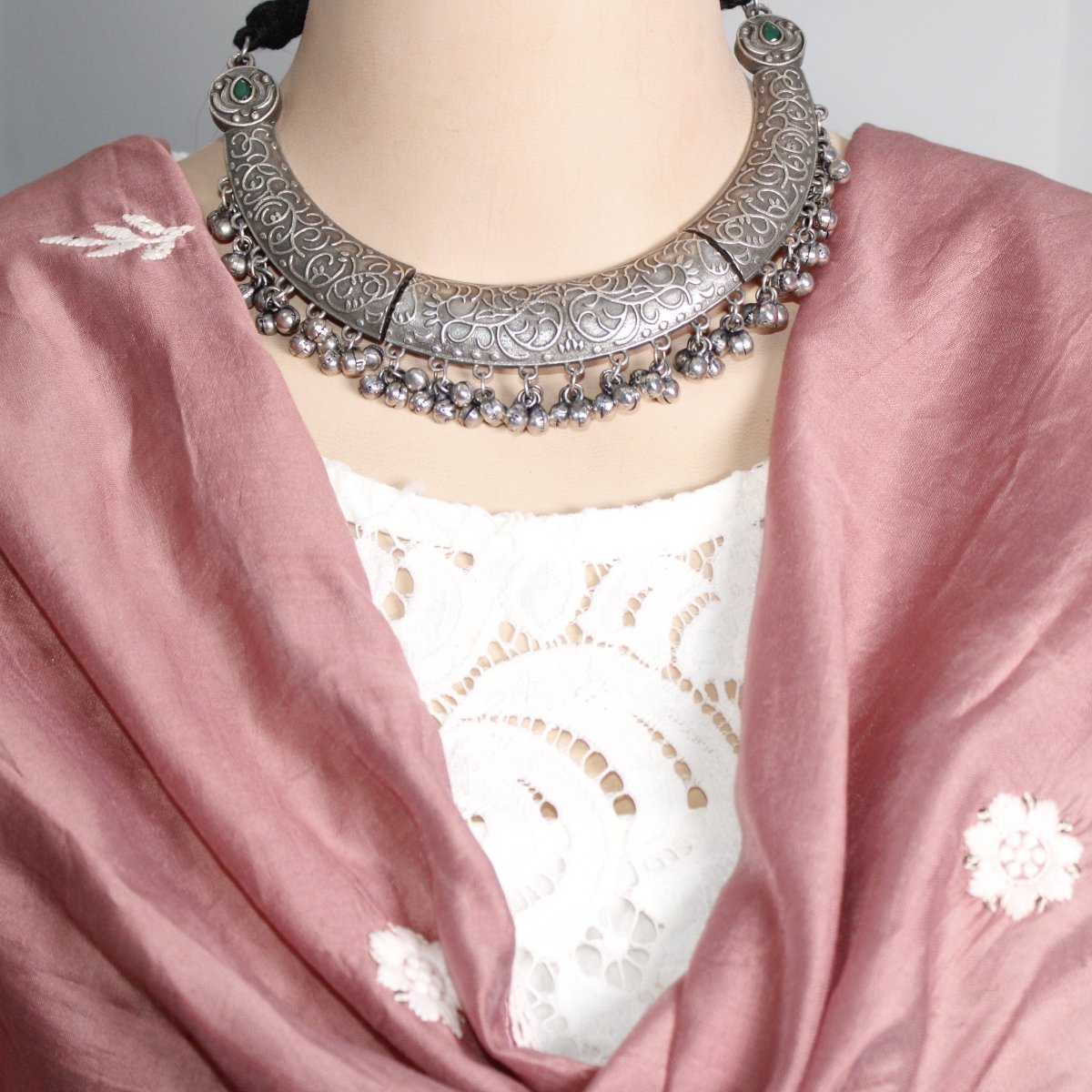 BOHO SILVER REPLICA HASLI NECKLACE - GREEN