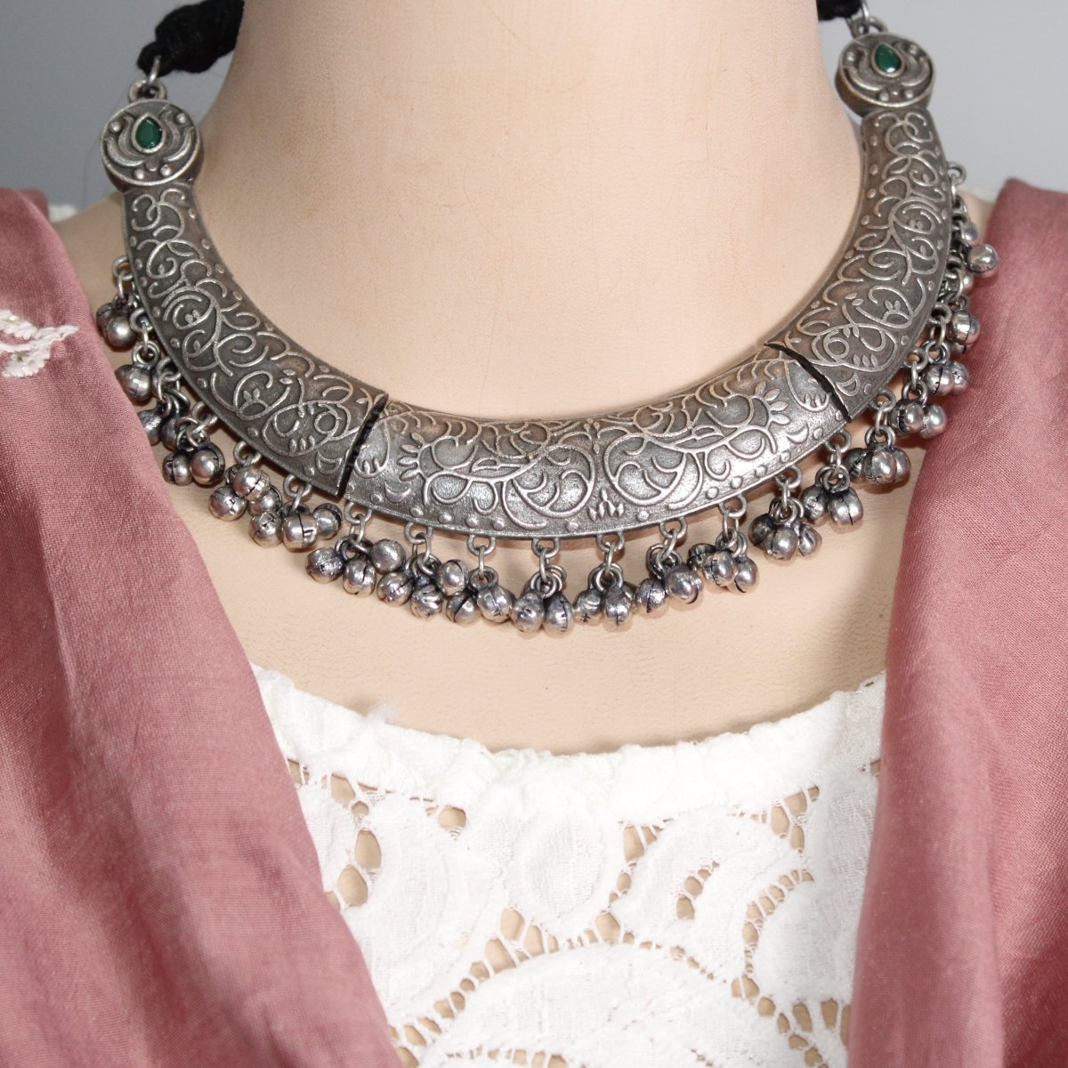 BOHO SILVER REPLICA HASLI NECKLACE - GREEN