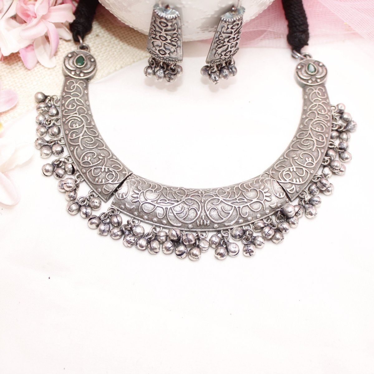 BOHO SILVER REPLICA HASLI NECKLACE - GREEN