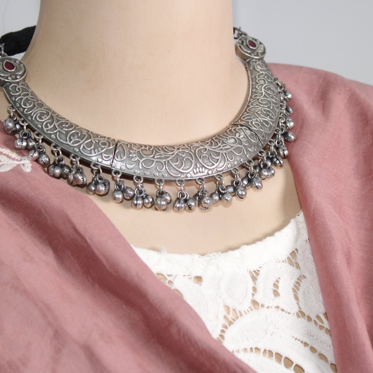 BOHO SILVER REPLICA HASLI NECKLACE - RED